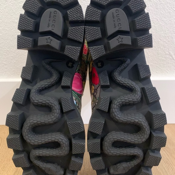 Authentic Gucci Supreme GG Monogram Flora Lace Up Combat Ankle Boots |Sz 38| - Picture 6 of 12